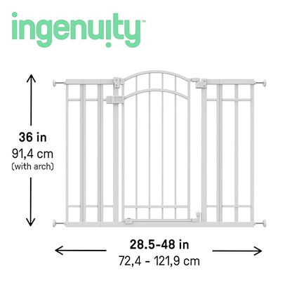 Ingenuity Decorative Extra Tall Baby Gate & Dog Gate, 28.5"-48" Wide, 36" Tall, Hardware or Pressure Mounted, Install on Top or Bottom of Stairs, Banister, or Doorway - White