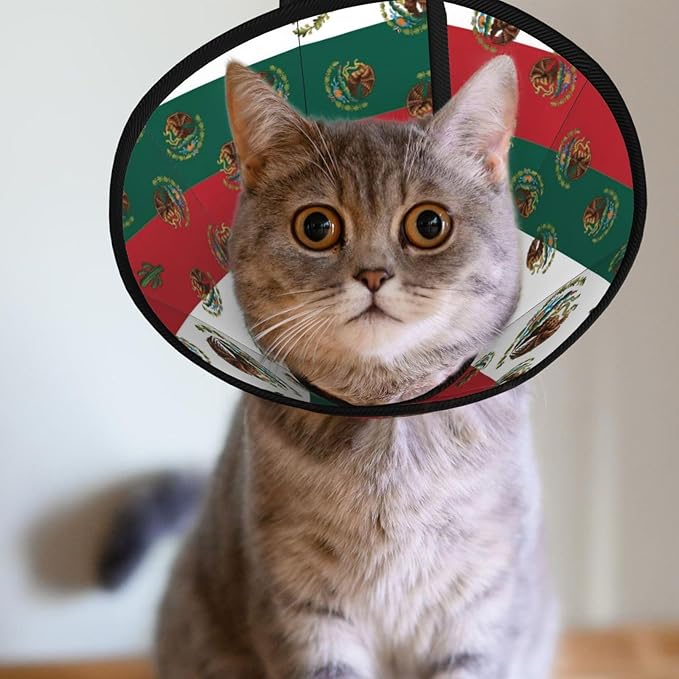 Protective Adjustable Dog Cones Mexican Flag, Soft Dogs Recovery Collars for Large Medium Small Dogs Cats, Prevent Licking After Surgery