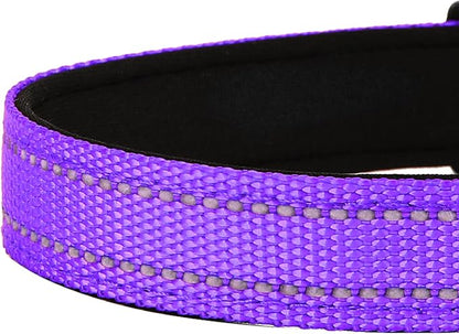 Reflective Dog Collar, Adjustable Soft Neoprene Padded Nylon Pet Collars with Buckle for Extra Large Dogs, Purple,XL