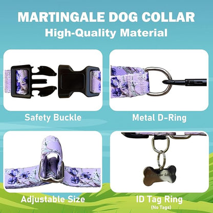 Martingale Collar for Dogs Floral Dog Collars for Small Medium Large Dogs with Buckle Adjustable Soft Nylon Dog Collar (Purple Lily, Small)