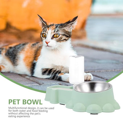 Milisten Multifunctional Stainless Steel Dog Food Bowl and Automatic Water Dispenser Green Pet Feeding Container Sturdy Wear-Resistant for Home Use