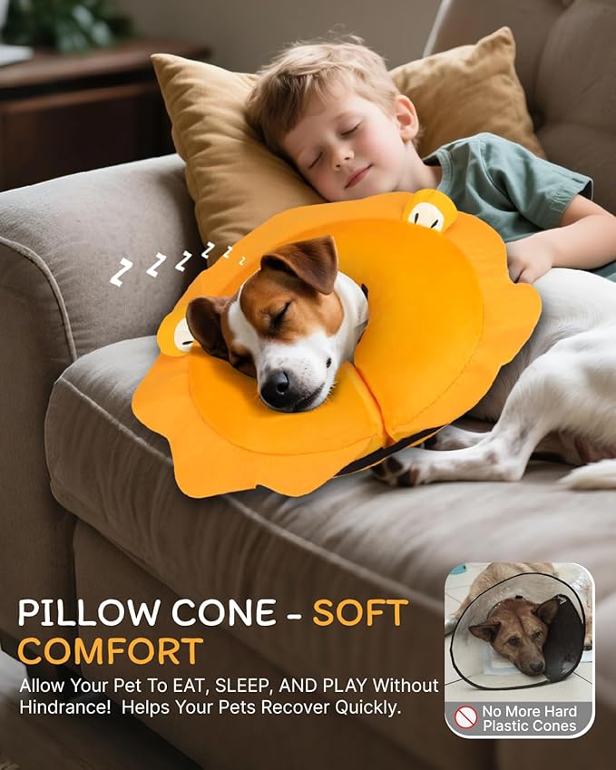 MIDOG Inflatable Dog Cone Collar, Lion Mane Soft Dog Cone Alternative After Surgery with 40% Extra Protection Area Anti-Lick, Adjustable Donut Recovery Collar for Large Medium Small Dogs (Lion, L+)