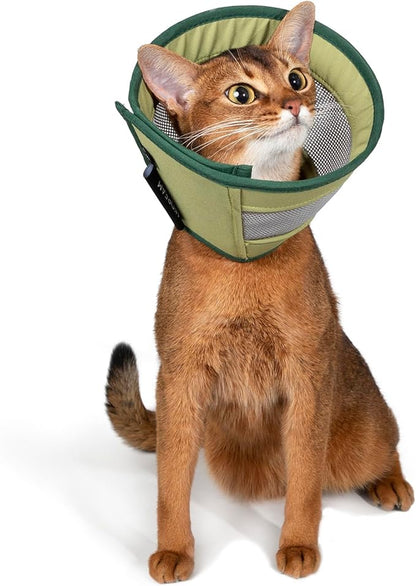 Breathable Soft Dog Recovery Cone Collar After Surgery, Adjustable Lightweight Elizabethan Collar with Air Mesh for Cats, Protective Collar to Stop Licking for Puppy, Green, S