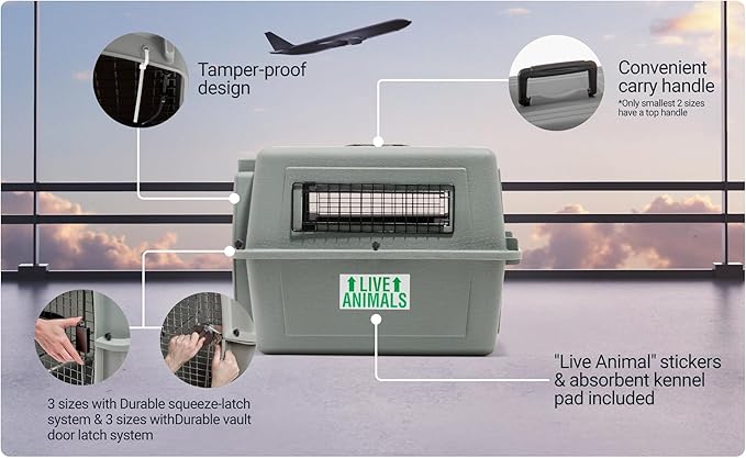 Petmate Sky Kennel - For Air and Travel, Airline Compliant Dog Crate for Pets up 15-30 lbs, Heavy Duty Dog Kennel, Made in the USA- 28 Inches