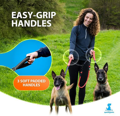 SparklyPets - Double Dog Bungee Rope Leash - Dual Dog Lead for Medium and Large Breeds - Padded Handles, No Tangle - Flow Leash, 2 Dogs Walking Accessory