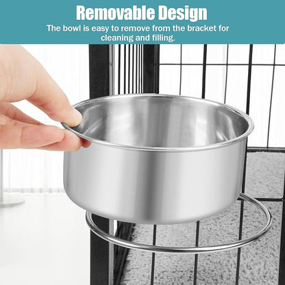 Dog Bowl Stainless Steel Pet Hanging Food Water Bowl Cage Feeding Cup Feeder for Dogs Cats Rabbits Birds Small Animal (Medium)