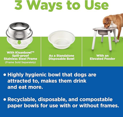 Kinn Kleanbowl Pet Bowl Stainless Steel Frame with Compostable Refills, 8 oz (Pack of 1) – Spill-Proof Stable Disposable Dog Bowls for Easy Cleaning and Healthy Pets, No Plastic
