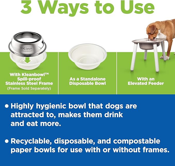 Kinn Kleanbowl Pet Bowl Stainless Steel Frame with Compostable Refills, 24 oz (Pack of 1) – Spill-Proof Stable Disposable Dog Bowls for Easy Cleaning and Healthy Pets, No Plastic