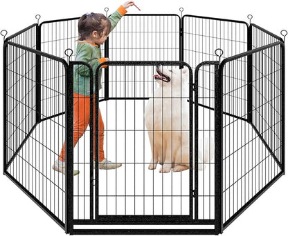 Kfvigoho Dog Playpen Outdoor Extra Wide 8 Piece Panels Heavy Duty Dog Fence 40" Height Anti-Rust with Doors Portable for RV Camping Yard, Total 21FT, 35 Sq.ft, Snowy Black
