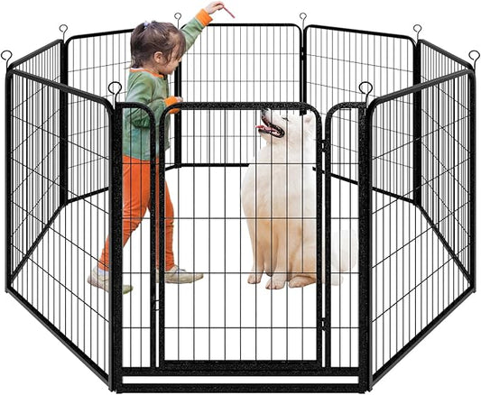 Kfvigoho Dog Playpen Outdoor Extra Wide 8 Piece Panels Heavy Duty Dog Fence 40" Height Anti-Rust with Doors Portable for RV Camping Yard, Total 21FT, 35 Sq.ft, Snowy Black
