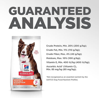 Hill's Science Diet Adult 1-6 Perfect Digestion Dry Dog Food, Chicken, Brown Rice, & Whole Oats, 12 lb. Bag