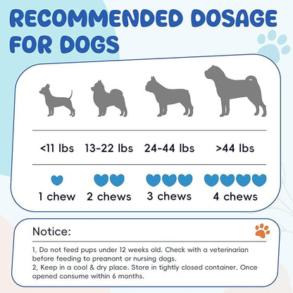 Calming Chews for Dogs: Dog Anxiety Relief Support - to Help Reduce Stress, Sleep Aid for Separation, Barking, Separation, Mental Wellbeing Postbiotic Blend 200 Soft Chews