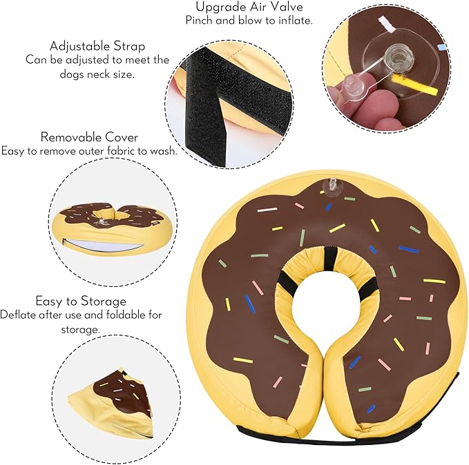 MIDOG Soft Inflatable Dog Cone, Donut E-Collar Alternative for After Surgery, Prevents Licking, Allowing Normal Eating & Vision, Comfortable Recovery Collar for Small Medium Large Dogs & Cats,Brown-L+