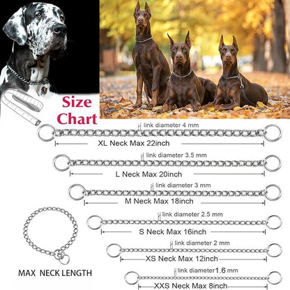 Chain Dog Collar, Metal Slip Link Heavy Duty XL Collar Training Collars for Large XL Dogs, Silver XL
