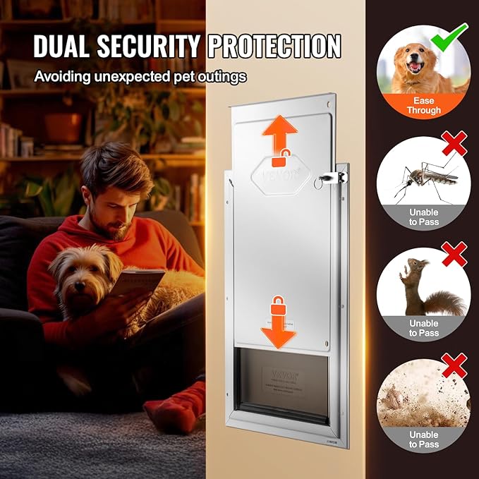 VEVOR Pet Door for Interior and Exterior Doors, Aluminum Frame, Metal Closing Panel and Lock, Strong and Durable Dog Door, Pet Door Suitable for Extra Large Dogs (White-Extra Large)