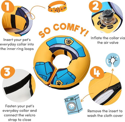 BENCMATE Inflatable Dog Cone Collar Alternative, Soft Dog Cone for Small Medium Large Dogs and Cats, Neck Recovery ECollar Donut Collar After Surgery (Medium+, Police Officer)
