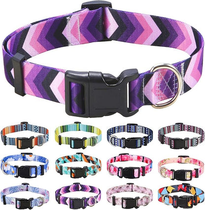 Mihqy Dog Collar with Bohemia Floral Tribal Geometric Patterns - Soft Ethnic Style Collar Adjustable for Small Medium Large Dogs(Purple Arrow,M)