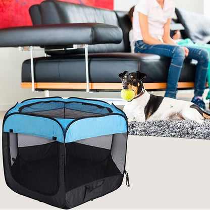 Portable Pet Playpen for Dogs and Cats,Pop Up Playpen for Small Middle Dogs Cats Pet Tent Playground,Indoor Outdoor,37x37x24,Blue/Black,1Pack