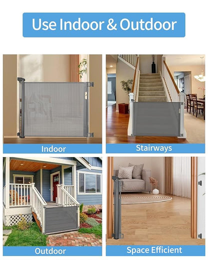 Veraste Retractable Baby Gate for Doorways and Stairs, Mesh Safety Gate for Pet, Indoor & Outdoor Use, One-Hand Operation, Easy Installation, 33.6" Tall, Expands to 55" Wide（Grey,33.6"x55"
