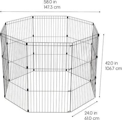 IRIS USA 42" 8-Panel Metal Pet Dog Puppy Playpen, Indoor/Outdoor Dog Fence, 58 x 58 x 42, Foldable, Customizable, Black