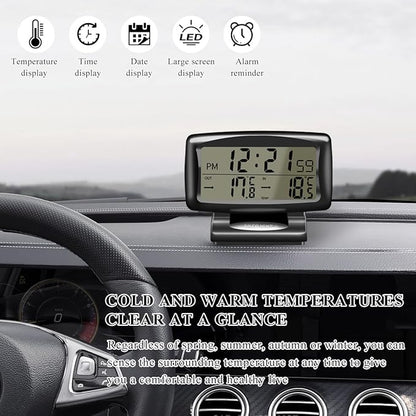 Car Digital Thermometer Clock, 2 in 1 Easy to Read Car Indoor Outdoor Thermometer with LCD Backlight, Vehicle Luminous Clock & Temperature Meter, Car Internal Accessories