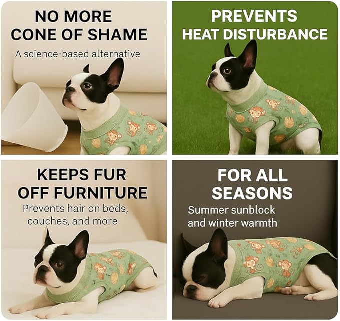 PetWarm Dog Surgical Recovery Suit Male, Recovery Suit for Dogs After Surgery, Collars and Cones Alternative Dog Abdominal Wounds Bandages, Onesies for Dogs, Monkey Pattern, Green, XS