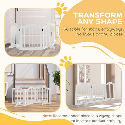 PawHut Freestanding Pet Gate for Dogs 24" Tall Foldable Dog Gates Indoor Wooden Barrier 3 Panels with 2 Support Feet, for Doorway Stairs, White