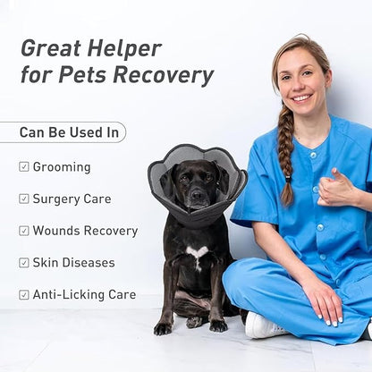 Soft Dog Cone for Medium Size Dogs,Breathble Adjustable Dogs Recovery Collar After Surgery,Protective Elizabethan Cones,E Collar Alternative to Stop Licking,Comfortable Dog Cones,Black,M