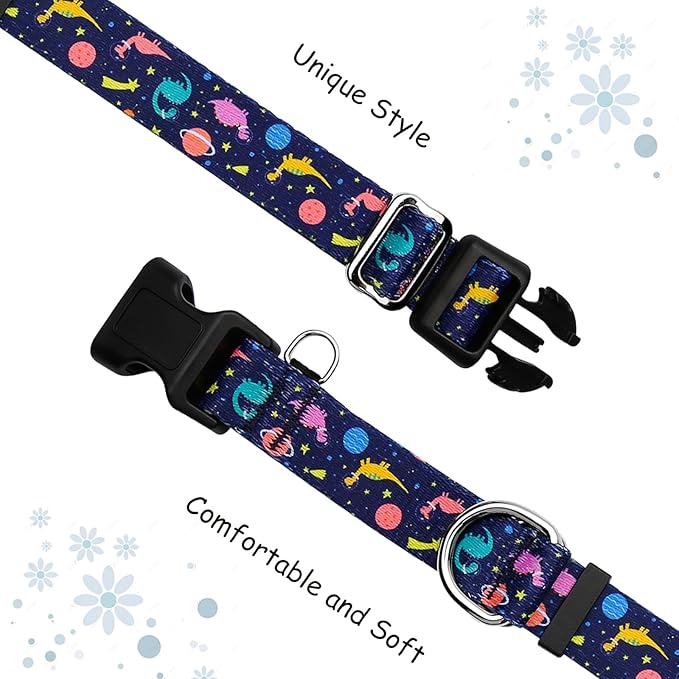 Martingale Collar for Dogs with Buckle No Pull Adjustable Nylon Limited Slip Training Dog Collars (Blue Dinosaur, Small)