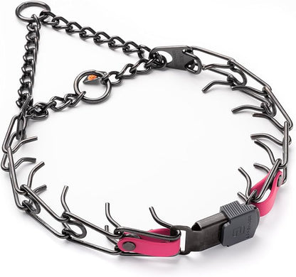 Herm Sprenger Black Stainless Steel Dog Collar with Quick Release ClicLock Buckle O-Ring Biothane Insert Training Collar Made in Germany (Passionfruit Pink, 23in x 3.2mm(Neck Size up to19-20in))