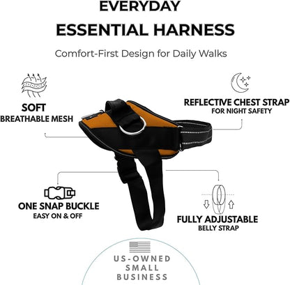 ShawnCo Essential Dog Harness, No-Pull Pet Vest with 3 Leash Clips, No Choke, Reflective, Adjustable and Padded, for Easy Walking and Training for Small, Medium and Large Dogs (Sunset Orange, M)