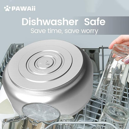 Pawaii Dog Bowl, 34 oz Double-Wall Stainless Steel Food and Water Bowl, Non-Slip Rubber Base, Dishwasher Safe, ID Tag Included, (1 Pack)