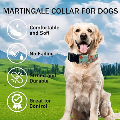 Martingale Collar for Dogs with Buckle Pink Floral Dog Collar No Pull Cute Girl Female Dog Collars for Extra Large Dogs, Green Rose