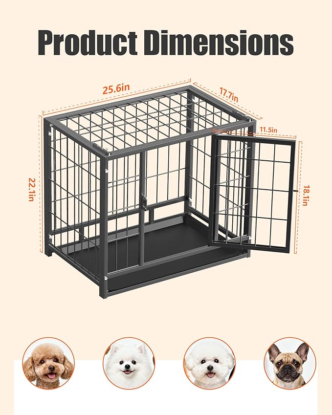 HIWOKK 27 Inch Dog Crate, Escape Proof Dog Cage with Dual Door Lock, Removable Tray for Easy Cleaning, Dog Kennel Indoor Outdoor Use