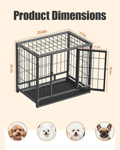 HIWOKK 27 Inch Dog Crate, Escape Proof Dog Cage with Dual Door Lock, Removable Tray for Easy Cleaning, Dog Kennel Indoor Outdoor Use
