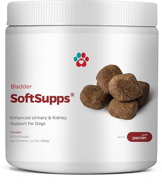 Pet Parents® Bladder SoftSupps® Cranberry Supplement for Dogs with Pacran®, D-Mannose and Pumpkin Seed Extract, Urinary Tract Health and Bladder Control Support, Kidney Support Soft Chews, 90 Ct