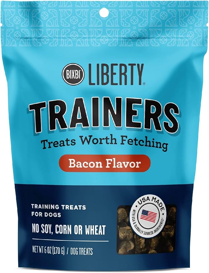 BIXBI Liberty Trainers, Bacon (6 oz, 1 Pouch) - Small Training Treats for Dogs - Low Calorie and Grain Free Dog Treats, Flavorful Pocket Size Healthy and All Natural Dog Treats