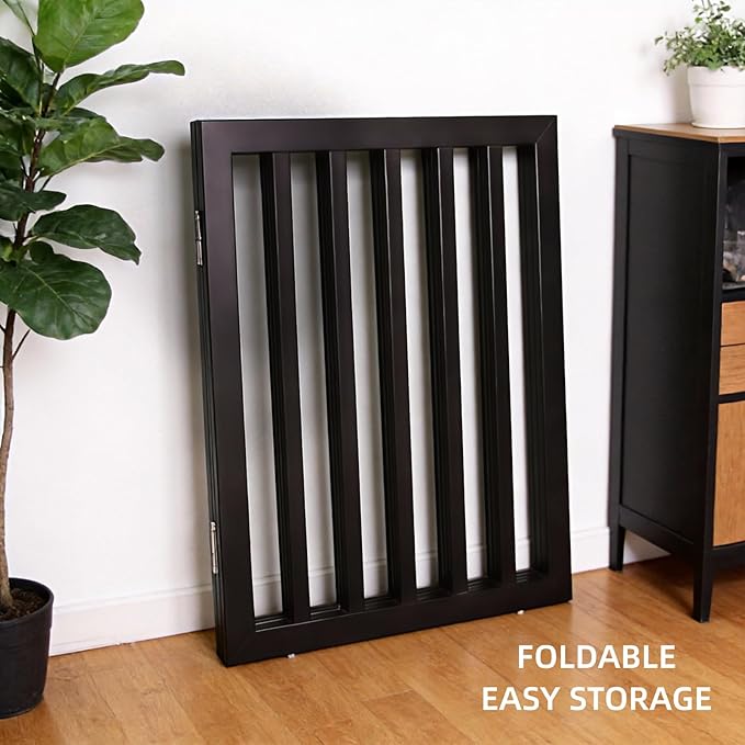 Dog Gate Indoor, Freestanding Dog Fence for The House, Doorways, Hallways,or Stairs,Pet Gate Foldable Wooden,Expandable 32" Height 4 Panels,Black
