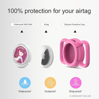 Waterproof Airtag Dog Collar Holder, Silicone & ABS Airtag Holder for Dog & Cat Collars, Ultra-Durable, Lightweight and Protective Airtag Case (Rose-1, Regular)