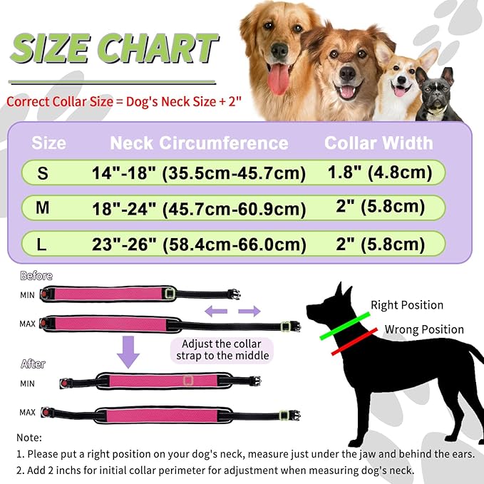 Martingale No Pull Dog Collar for Large Medium Dogs Training Walking, Heavy Duty Nylon Reflective Adjustable Anti Pull Slip Collar with Buckle S Hot Pink