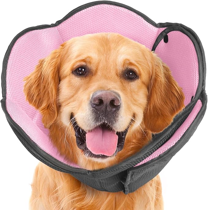 Dog Cone Collar After Surgery,Adjustable Soft Dog Recovery Collar to Stop Licking Wounds,Comfortable Light-Weight Elizabethan Collar for Dogs Anti-Bite Lick Protective Wound,Pink,L