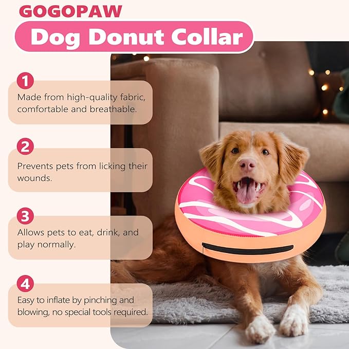 Inflatable Dog Cone Collar to Stop Licking, Soft Neck Donut Collar After Surgery, Adjustable Recovery Cone for Small Medium Large Dogs (Donut,XS)