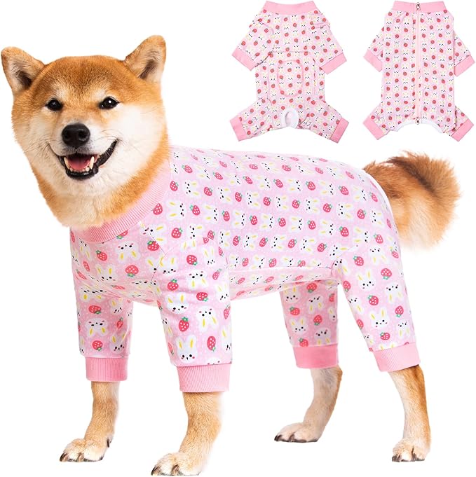 Dog Recovery Suit for Small Medium Large Dogs, Pet Onesie After Surgery Comfort Dog Bodysuit Anti Licking (Large, Pink Bunny)