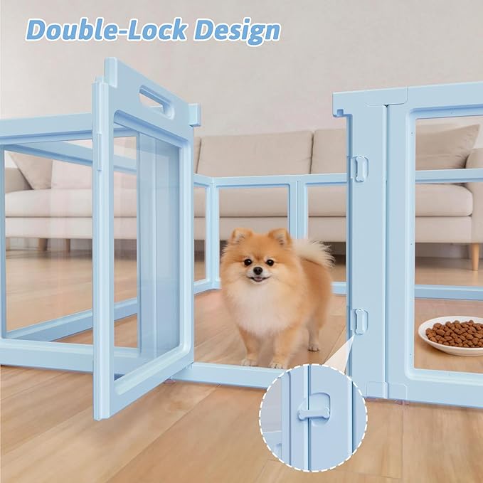 DIY Clear Acrylic Dog Playpen House,Quick Easy Assembly and Disassembly,Strong Floor Suction,Indoor and Outdoor Use,Easy Cleansing Puppy Fence (Sky Blue, 23.6" H, 12PCS)