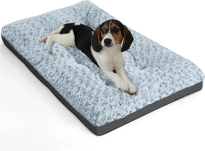 POCBLUE Deluxe Washable Dog Bed for Small Dogs Dog Crate Mat 23 Inch Comfy Fluffy Kennel Pad Anti-Slip for Dogs Up to 25 lbs, 23" x 17", Grey