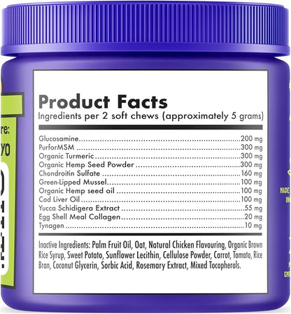 Hemp Hip & Joint Supplement for Dogs Soft Chews Made in USA Functional Glucosamine for Dogs Chondroitin MSM Turmeric Hemp Seed Oil Natural Pain Relief Mobility Advanced Joint 120 Treats