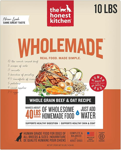 The Honest Kitchen Human Grade Wholemade™ Dehydrated Dog Food, Whole Grain Beef and Oat, 10 lb (makes 40lbs)