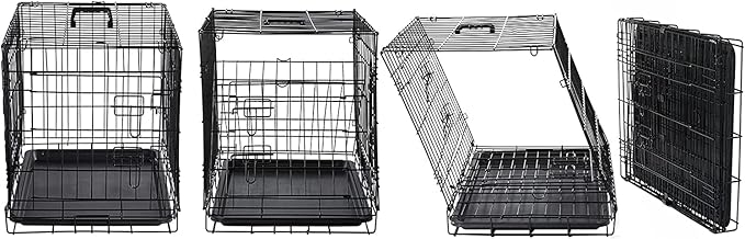 DONORO Dog Crates for Small Size Dogs Indoor Double Door Dog Kennels & Houses for Puppy and Cats, Collapsible Metal Contour Dog Cages (Black, 24.0" L x 18.0" W x 20.0" H)