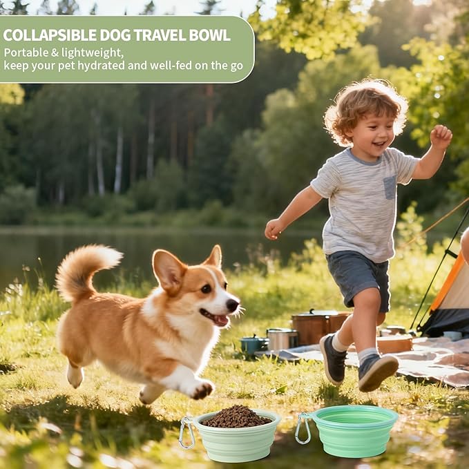 SLSON Collapsible Dog Bowl, 2Pack Macaron Color Pet Travel Bowls Silicone Foldable Water Feeder Dish for Small to Large Dogs Cat Walking Hiking Camping (Macaron Light Green and Light Yellow, Small)