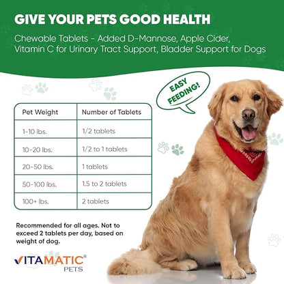 Vitamatic Cranberry for Dogs – 120 Chewable Tablets – with D-Mannose, Apple Cider Vinegar & Vitamin C – Urinary Tract & Bladder Support for Dogs - 2 Pack